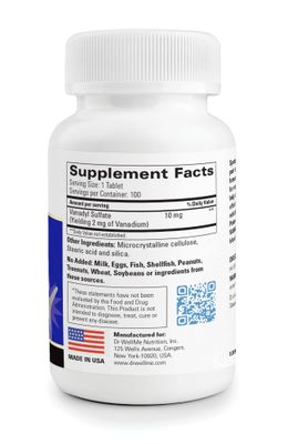 Dr.WellMe Vanadyl Sulfate Supplement 10 mg - 100 Tablets - Maintains Healthy Blood Sugar Level - Non-GMO, Gluten-Free Tablets for Blood Sugar Glucose Support