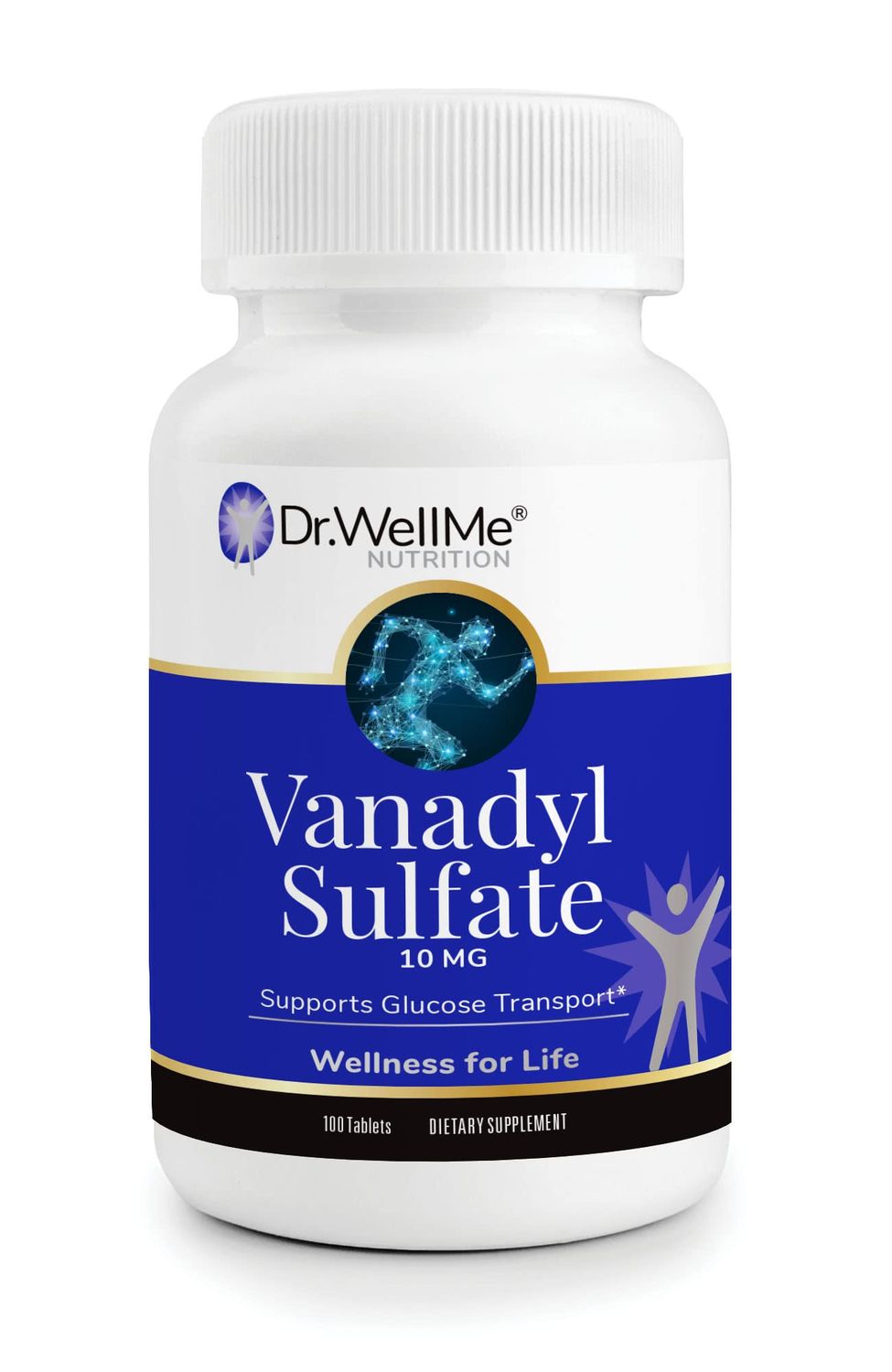 Dr.WellMe Vanadyl Sulfate Supplement 10 mg - 100 Tablets - Maintains Healthy Blood Sugar Level - Non-GMO, Gluten-Free Tablets for Blood Sugar Glucose Support