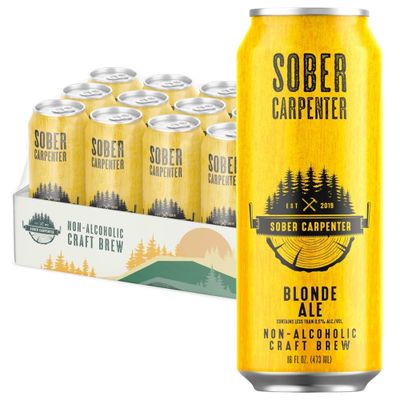 Sober Carpenter Non-Alcoholic Blonde Ale Craft Beer - Alcohol-Free Beverages - Low Calorie Craft Brew - Pack of 12 (16 oz Each)