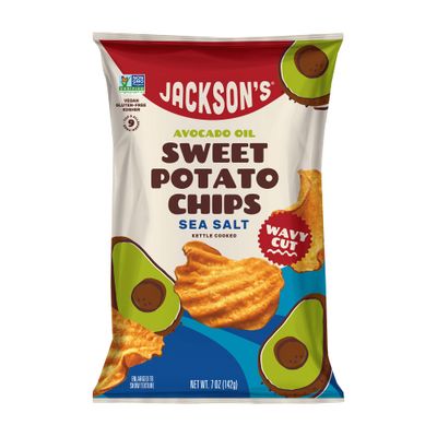 Jackson s Wavy Sweet Potato Kettle Chips - with Sea Salt made with Premium Avocado Oil (7oz, Pack of 6) - Allergen-friendly, Gluten Free, Peanut Free, Vegan, Paleo Friendly - Shark Tank Product