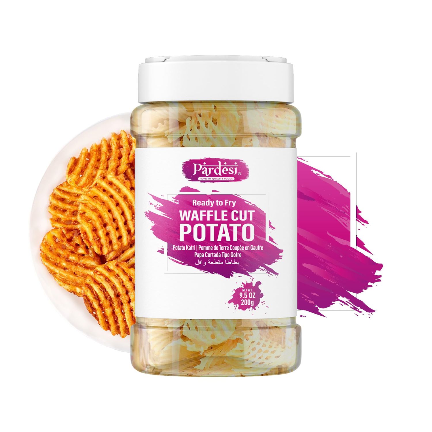 Pardesi Far FarFryums Potato Waffle CutPotato KatriJhali, 7.05 OZ (200g) Jar I Uncooked Chip Snack I Ready to Fry I Crunchy Snack I Perfect for Parties I Indian Snack I Vegan Friendly