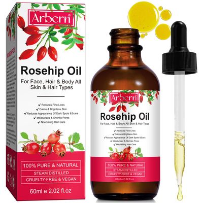 A r b c r n Rosehip Oil for Face,100 Pure Organic Rosehip Seed Oil Cold Pressed Moisturizer for Hair, Skin Nails 2 fl.oz