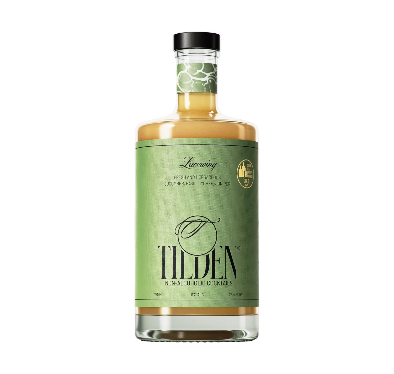 Tilden Cocktails Lacewing, Non-Alcoholic Cocktail, Vegan and No Sugar Added, Cucumber, Basil, Lychee, and Juniper, 750ml