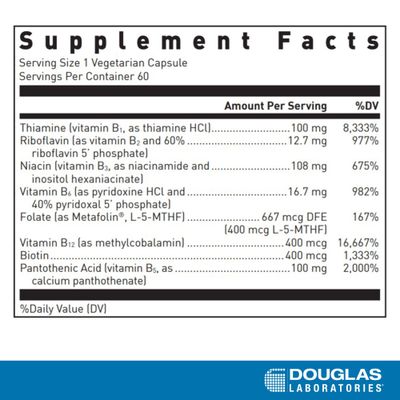 Douglas Laboratories B-Complex with Metafolin - Comprehensive B Vitamin Supplement - Energy Brain Health Support - With Folate, Biotin Thiamin - Non-GMO - 60 Vegetarian Capsules