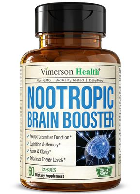 Nootropics Brain Support Supplement - Nootropic Brain Booster for Improved Focus, Concentration Memory. Brain Nootropic for Brain Health, Mood Energy Support. Non-GMO. Made in the USA. 60 Capsules