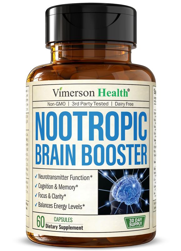 Nootropics Brain Support Supplement - Nootropic Brain Booster for Improved Focus, Concentration Memory. Brain Nootropic for Brain Health, Mood Energy Support. Non-GMO. Made in the USA. 60 Capsules