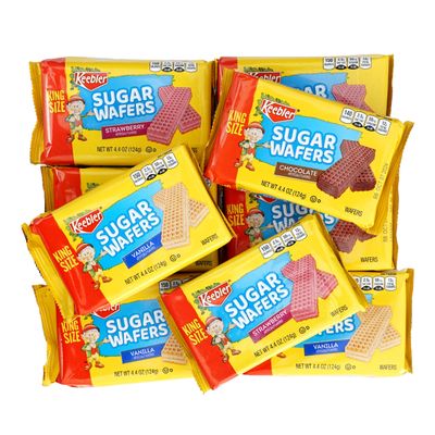 Keebler Sugar Wafers King Size 9 Count Variety Pack, 4.4oz Individual Wafer Cookies, Chocolate, Strawberry Vanilla Wafers, The Hampton Candy Company