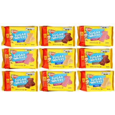 Keebler Sugar Wafers King Size 9 Count Variety Pack, 4.4oz Individual Wafer Cookies, Chocolate, Strawberry Vanilla Wafers, The Hampton Candy Company