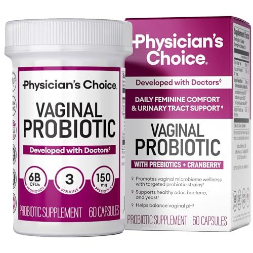 Physician&#39;s CHOICE Vaginal Probiotics for Women - pH Balance, Odor Control, Yeast Balance, Vaginal Flora Feminine Health - 6B CFU with Organic Prebiotics and Cranberry Extract - 60 CT