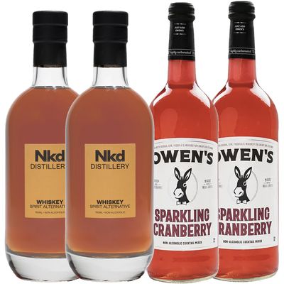 Nkd Distillery Whiskey Alternative Premium Non-Alcoholic Spirit 750 ML Bottles w Owen s Mixers Sparkling Cranberry 750 ML Bottles - Perfect for Mocktails - Made in USA