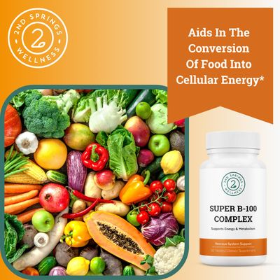 2nd Springs Super B-100 Complex - High Potency B Vitamin Complex with B-6, B-12, Folate, Niacin, Biotin, Choline, Inositol and PABA for Energy, Metabolism, Brain and Nerve Support