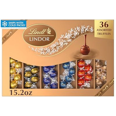Lindt LINDOR Deluxe Assorted Chocolate Candy Truffles Gift Box, 15.2 oz., Full Size