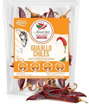 Guajillo Chiles Peppers Dried Whole 4 oz - Natural and Premium. Great For Mexican Recipes Like Mole, Tamales, Salsa, Meats. Mild to Medium Heat, Complex Fruity Flavor. Resealable Bag