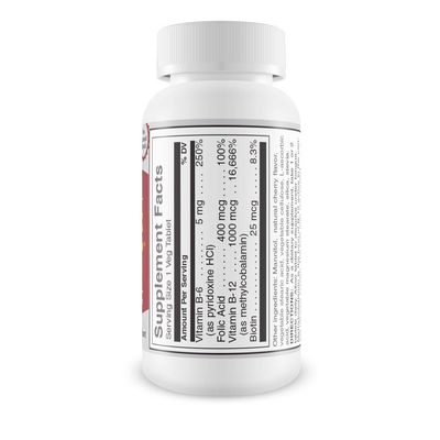 Vitamin B12 Sublingual B Complex Energy Pill B12 Methylcobalamin B6 Biotin Folic Acid Natural Energy Supports Metabolism Heart Health Stress Great Tasting Cherry Flavor! 100 Caffeine Free -