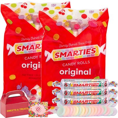 Smarties Original Candy Rolls Fat Free Gluten Free Peanut Free Vegan Individually Wrapped Nostalgic Hard Candies (Original - 2 Bags)