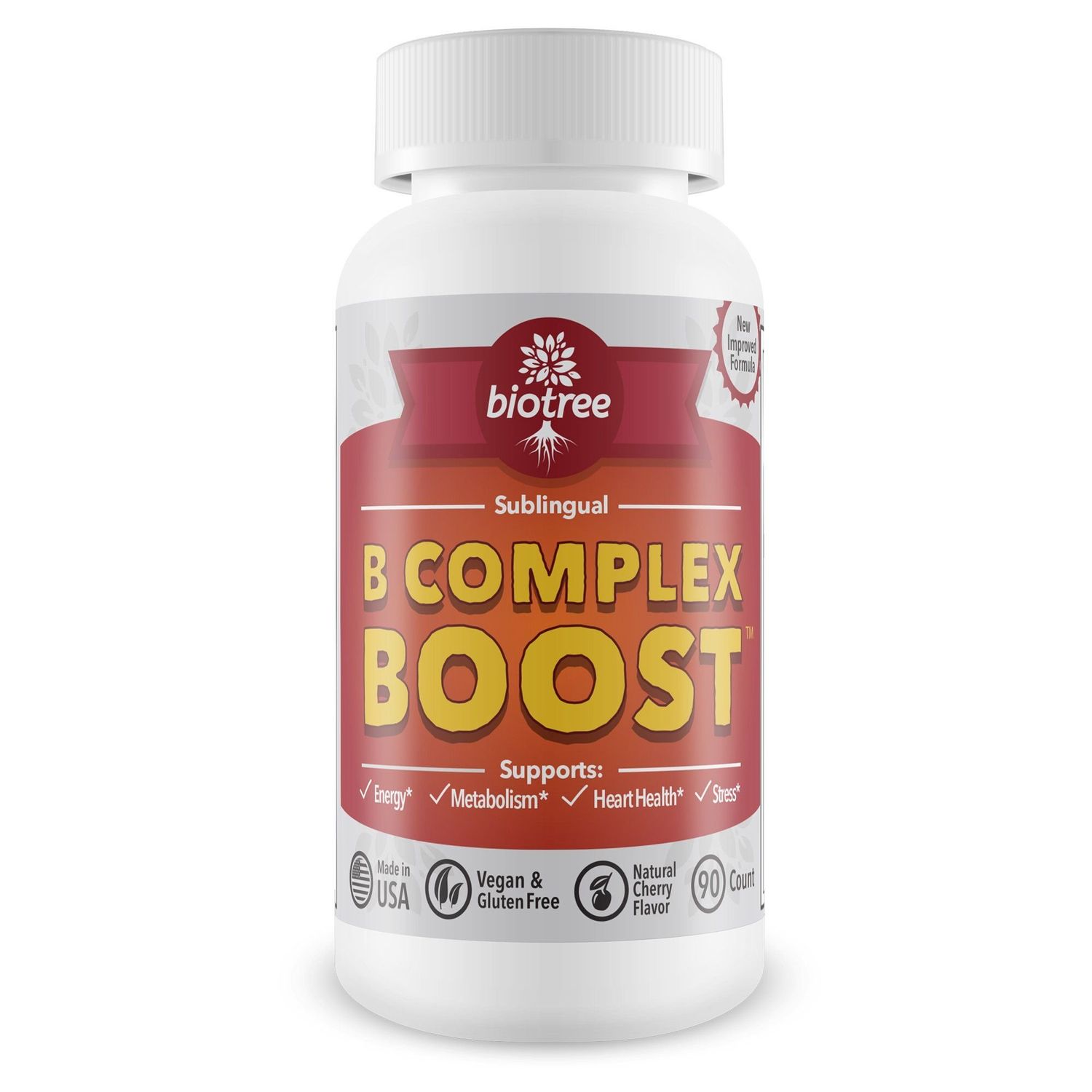 Vitamin B12 Sublingual B Complex Energy Pill B12 Methylcobalamin B6 Biotin Folic Acid Natural Energy Supports Metabolism Heart Health Stress Great Tasting Cherry Flavor! 100 Caffeine Free -