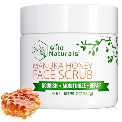 Manuka Honey Face Scrub - Gentle Natural Blemish Control Exfoliator - Non-Toxic Facial Cleanser for Acne, Eczema, Blackheads, Dry Sensitive Skin - Hydrating Exfoliating Scrub