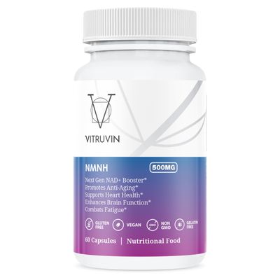 VITRUVIN NMNH 500mg Ultra-absorbable, 3 Bottles Pack, Vegan, Non-GMO, Gluten-Free, Gelatin-Free