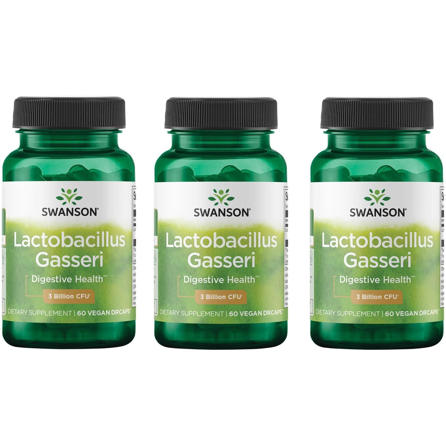 Swanson Lactobacillus Gasseri - Probiotic Supplement Supporting Digestive Health with 3 Billion CFU - Design-Release Satiety Fat Metabolism Support - (60 Veggie Capsules) 3 Pack