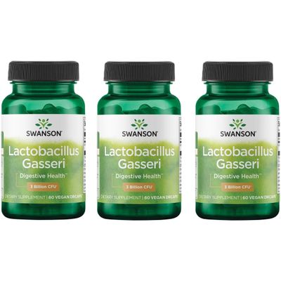 Swanson Lactobacillus Gasseri - Probiotic Supplement Supporting Digestive Health with 3 Billion CFU - Design-Release Satiety Fat Metabolism Support - (60 Veggie Capsules) 3 Pack