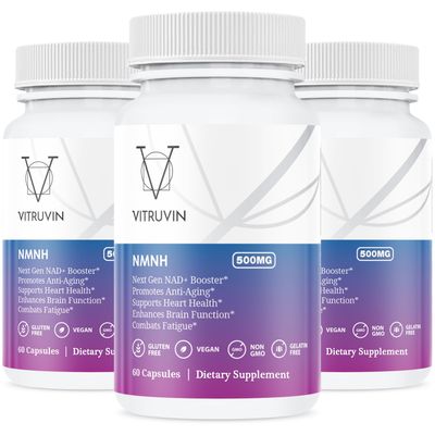 VITRUVIN NMNH 500mg Ultra-absorbable, 3 Bottles Pack, Vegan, Non-GMO, Gluten-Free, Gelatin-Free