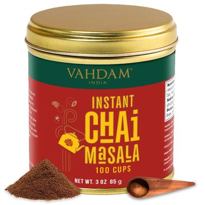 VAHDAM Instant Chai Tea (3oz85g) - Traditional Masala Chai Makes 100 Cups Natural Spices, Zero Calories Instant Indian Tea - No Steeping Unsweetened Tea Powder Free Bamboo Spoon Inside
