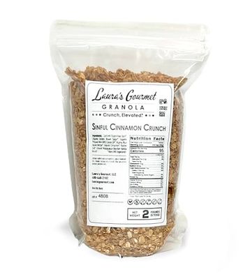 Laura&#39;s Gourmet Granola - Sinful Cinnamon Crunch - Gluten, Soy Dairy Free - Organic Agave, Cinnamon Pure Ground Vanilla, Vegan, Artisan, Chef&#39;s Trifecta of Taste, Texture Mouthfeel - 2 LB