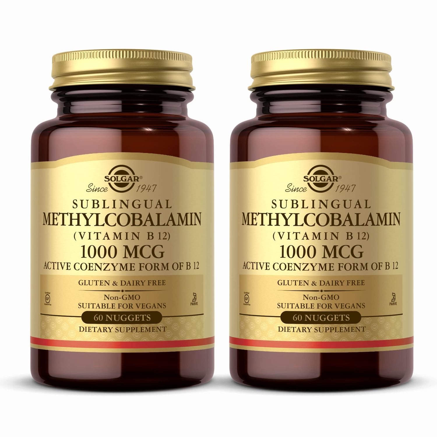 Solgar Methylcobalamin (Vitamin B12) 1000 mcg - 60 Nuggets, Pack of 2 - Supports Energy Metabolism - Non-GMO, Vegan, Gluten Free, Dairy Free, Kosher - 120 Total Servings