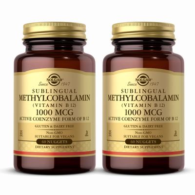 Solgar Methylcobalamin (Vitamin B12) 1000 mcg - 60 Nuggets, Pack of 2 - Supports Energy Metabolism - Non-GMO, Vegan, Gluten Free, Dairy Free, Kosher - 120 Total Servings