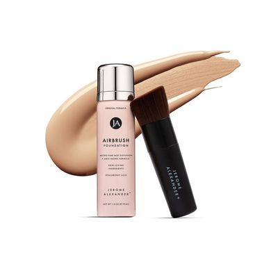 MagicMinerals AirBrush Foundation by Jerome Alexander - 2pc Set with Airbrush Foundation and Kabuki Brush - Spray Makeup with Anti-aging Ingredients for Smooth Radiant Skin - Medium