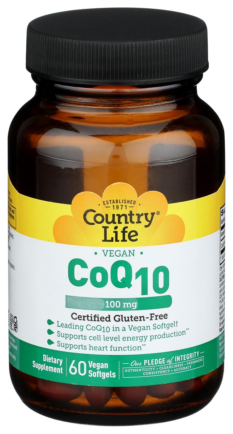 Country Life Simply CoQ10, Supports Heart Function, 100mg, 60 Softgels, Certified Gluten Free, Certified Vegan