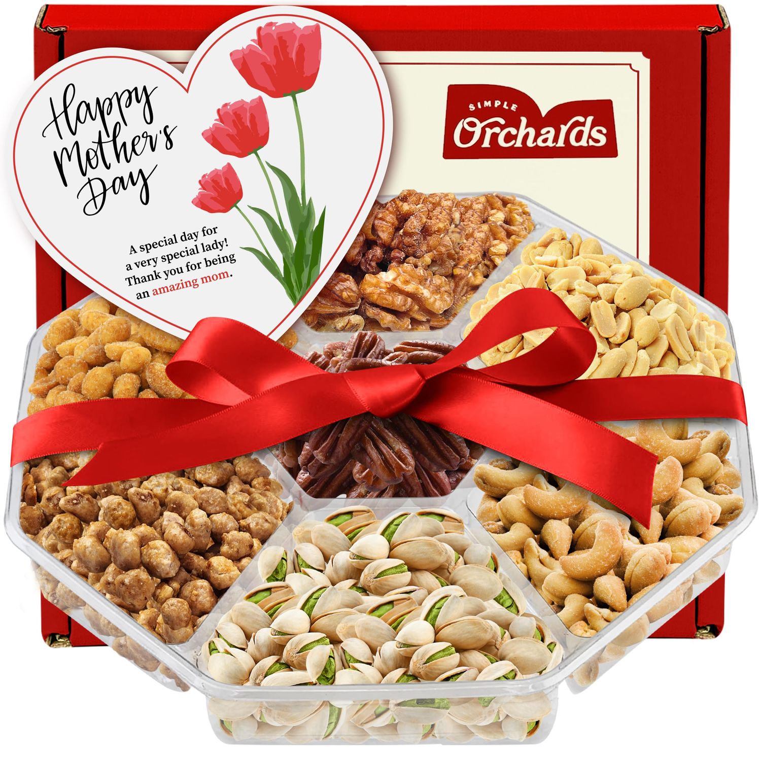Mother&#39;s Day Nuts Gift Basket, 7 Sectional Mothers Day Gift Basket with Cashews, Pistachios, Walnuts, Honey Glazed Pecans, Toffee Peanuts, Peanuts and Honey Peanuts, Ideal for Sharing with loved ones