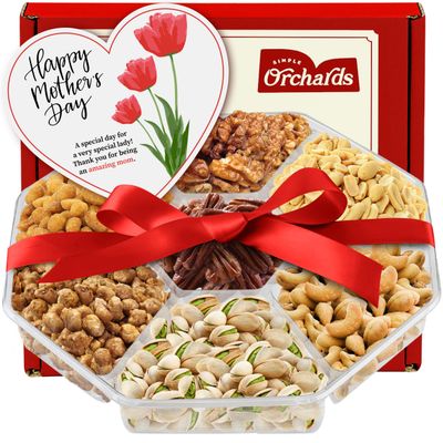 Mother&#39;s Day Nuts Gift Basket, 7 Sectional Mothers Day Gift Basket with Cashews, Pistachios, Walnuts, Honey Glazed Pecans, Toffee Peanuts, Peanuts and Honey Peanuts, Ideal for Sharing with loved ones