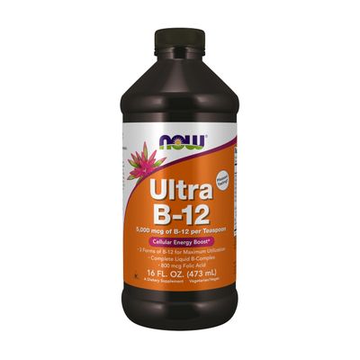 NOW Foods Supplements, Ultra B-12, Liquid, 800 mcg Folic Acid, Cellular Energy Production, 16-Ounce