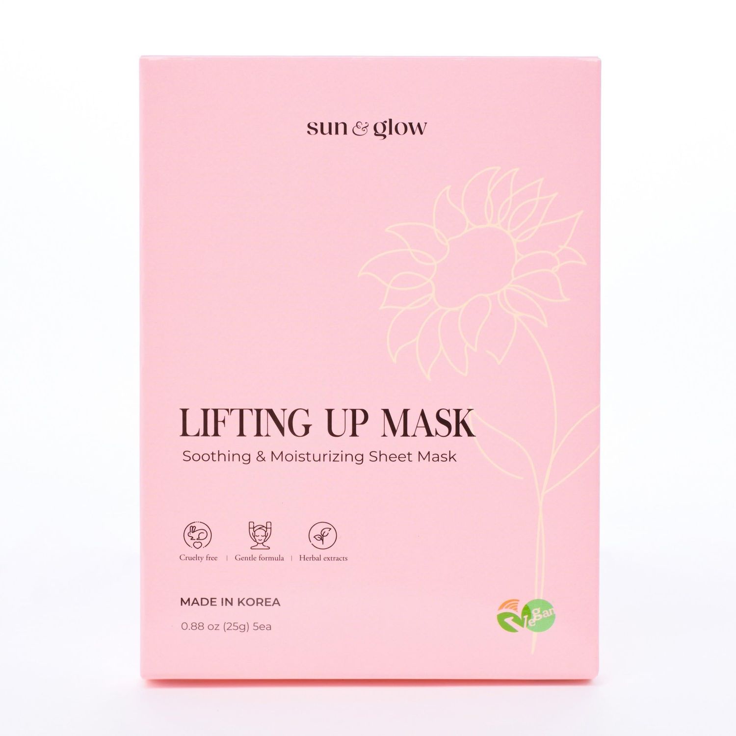 SUN GLOW VEGAN LIFTING UP MASK from Herbal Ingredients Soothing and Moisturizing Sensitive Skin Korean Skincare Home Care Skincare Mask (0.88oz 25g 5Packs)