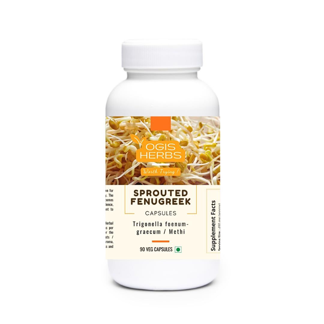 YOGIS HERBS Sprouted Fenugreek Capsules - 100 Natural Herbal Supplement for Healthy Digestion, Metabolism Hair Care - 90 Veg Capsules