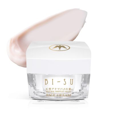 BI-SU Face Cream Moisturizer with Natural Swiftlet Nests Extract, Glycerin, Hyaluronic Acid, Collagen, Anti-aging Japanese Skincare, Improves Wrinkles, Dark Spots, 1.41oz, 40g, Damask Rose Scent