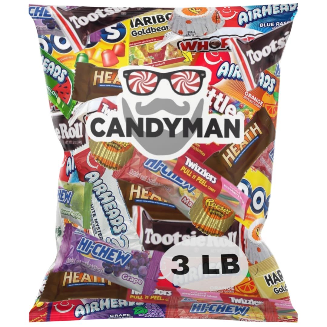 CANDYMAN (3 LBS) Chocolate Candy Bundle with Mixed Individually Wrapped Treats, Fun and Mini Sized Chocolate and Candy for Easter Egg Fillers and Parties