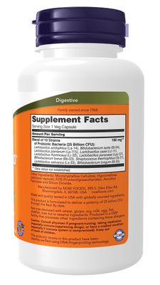 NOW Foods, Probiotic-10 , 25 Billion, with 10 Probiotic Strains, Dairy, Soy and Gluten Free, Strain Verified, 180 Veg Capsules