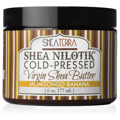 Shea Terra Organics 100 Organic Cold-Pressed Virgin Shea Butter - Mongongo Banana Natural Anti-Aging Daily Skin, Nails Hair Cream to Soften Hydrate Dry Skin Reduce Stretch Mark - 6 oz