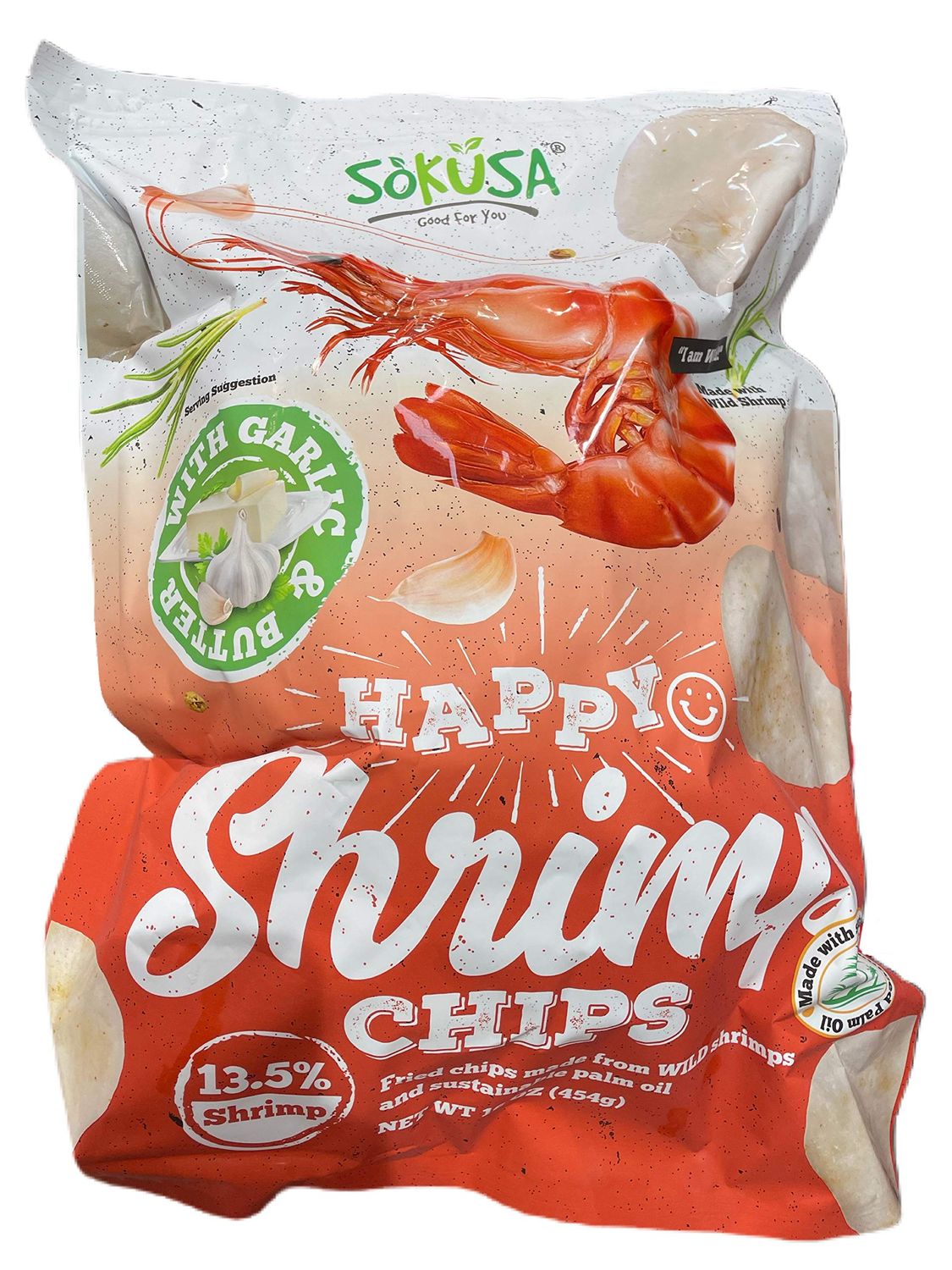 COSTCO Happy Chips With Garlic Butter 13.5 Shrimp Family Size, 16 Oz