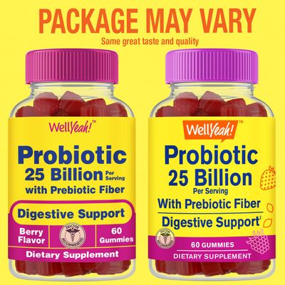 WellYeah 25 Billion Probiotics Prebiotics Gummies - 12 Strains - Digestive Support, Gut Health, Immune Support Gummy - for Men and Women - Probiotics for Digestive Health - 60 Gummies
