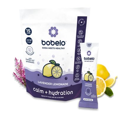 Bobelo Self Carbonating Hydration Drink Lavender Lemonade 15 Count Low Calorie, Electrolytes Powder Packets Drink Mix Sparkling Water Soda Alternative Keto Friendly Water Enhancer Sugar Free