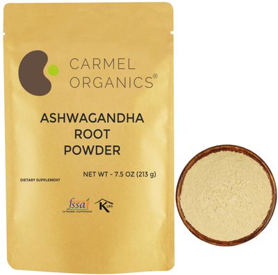 CARMEL ORGANICS Ashwagandha Root Powder 7.5 Ounce, Non GMO Gluten Free, Natural, Withania Somnifera from India, No Added Presrvatives