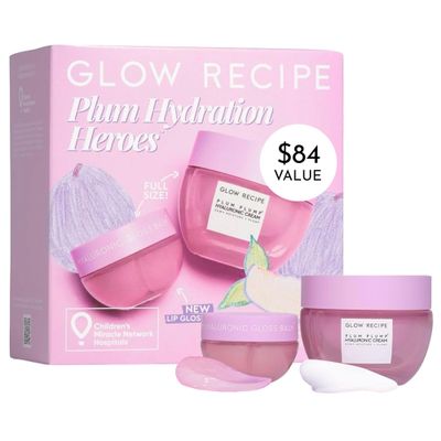 Glow Recipe Plum Hydration Heroes Holiday Kit - Plum Plump Hyaluronic Acid Cream (50ml) Ultra Moisturizing Gloss Balm (15ml) - Hydrate, Plump, and Balance Dry Skin Parched Lips - Vegan Set (2-Pc)