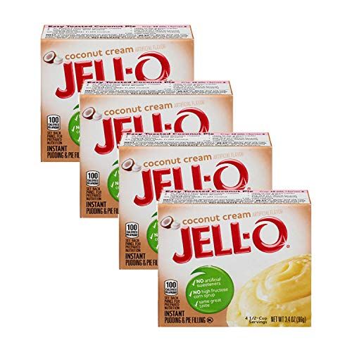 Jell-O Instant Pudding Pie Filling, Coconut Cream, 3.4-Ounce Boxes (Pack of 4)