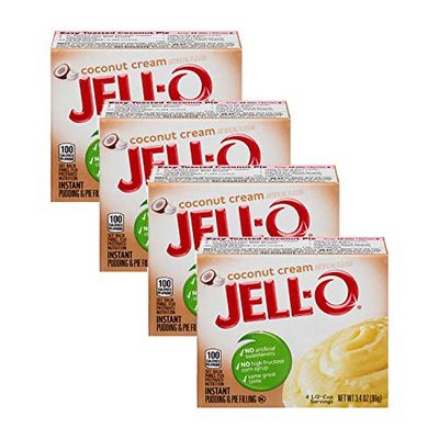 Jell-O Instant Pudding Pie Filling, Coconut Cream, 3.4-Ounce Boxes (Pack of 4)