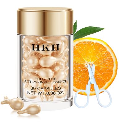 Vitamin C Serum For Face Anti-Wrinkle 30 Capsules With Scissors,Vitamin C Anti-Wrinkle Serum,Vitamin A Retinol Collagen Anti-Aging Night Serum For Women,Smooth,Hydrate,Firming Skin,Travel Portable