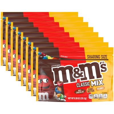 MM&#39;S Classic Mix of Peanut, Peanut Butter Milk Chocolate Candy, Sharing Size, 8.3 oz Bags (Pack of 8)