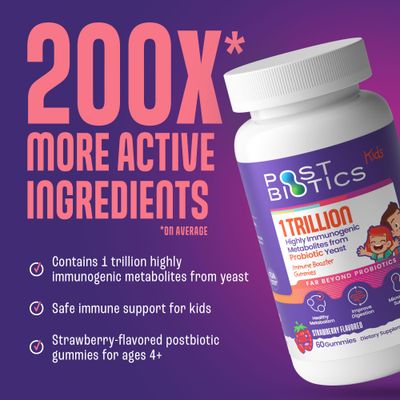 NAVEH PHARMA Postbiotics Kids Strawberry Gummies. Children s Postbiotics, Ages 4, 1 Trillion metabolites 200X Ingredients Than Probiotic Or Prebiotic. Gut Health, Immunity, Digestion Microbiome